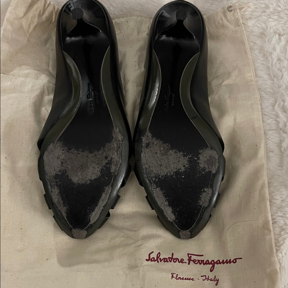 Salvatore Ferragamo Black Peep-Toe Heels - Picture 3 of 7